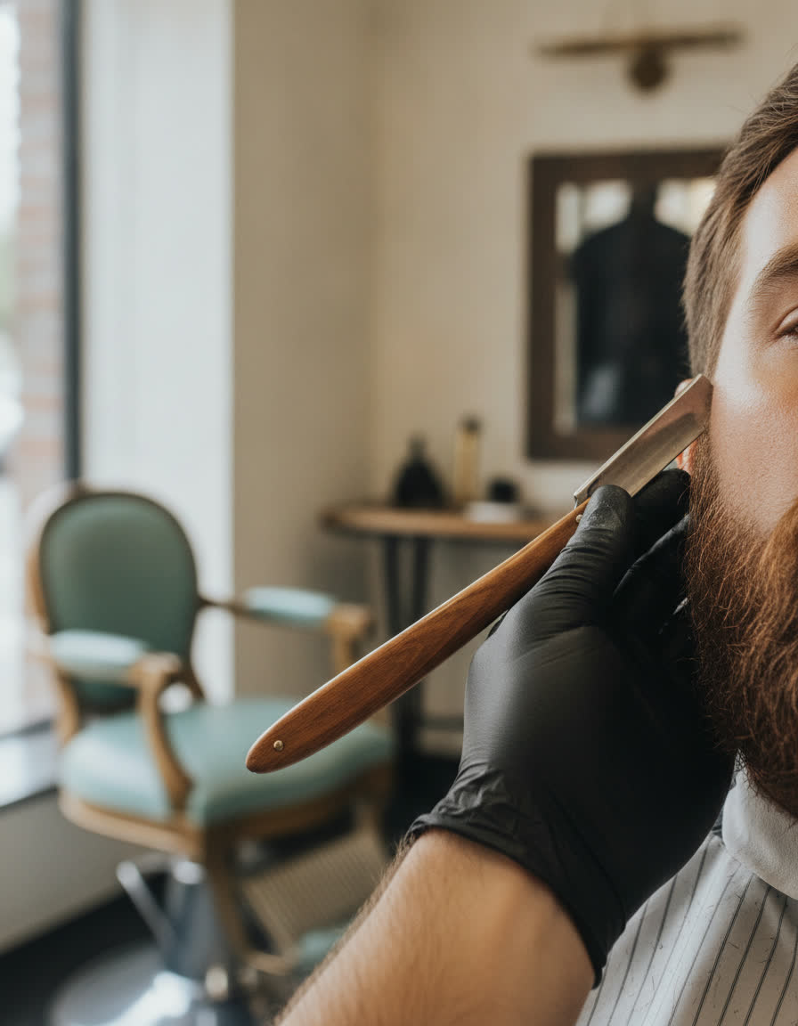 Bartkontur wird mit dem Rasiermesser gezogen