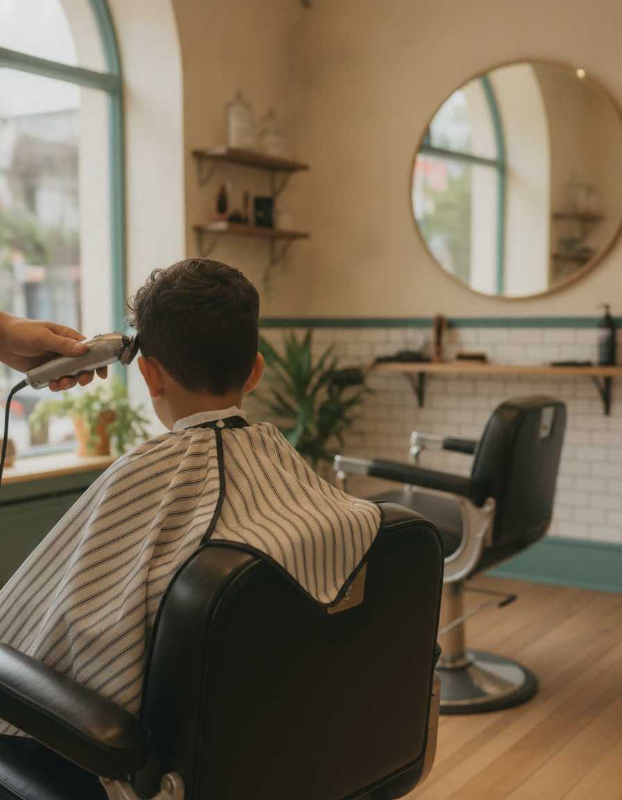 Kinderhaarschnitt im Barbershop